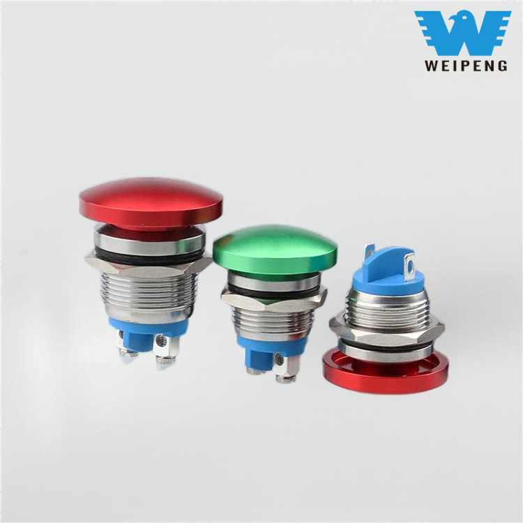 16/19/22mm マッシュルームヘッドメタルプッシュボタンリセットスイッチ