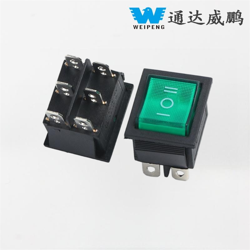 KCD4 緑色 LED 6 ピン/4 ピン照光式 16A 250V ロッカー スイッチ
